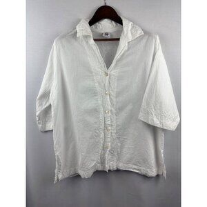 Women’s Yazdi Size M/L White Cotton Long Sleeve Button Up with Floral Embroidery